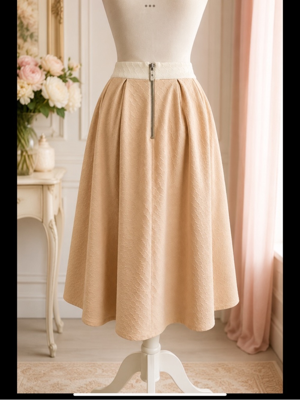 Soft Balletcore Textured Circle Skirt | Blush & Ivory Full Midi Skirt Pockets XS - Picture 3 of 16